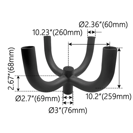90 Degree Quad Bullhorn Tenon For 4 2-3/8" Slip Fit Lighting Fixture &ndash
