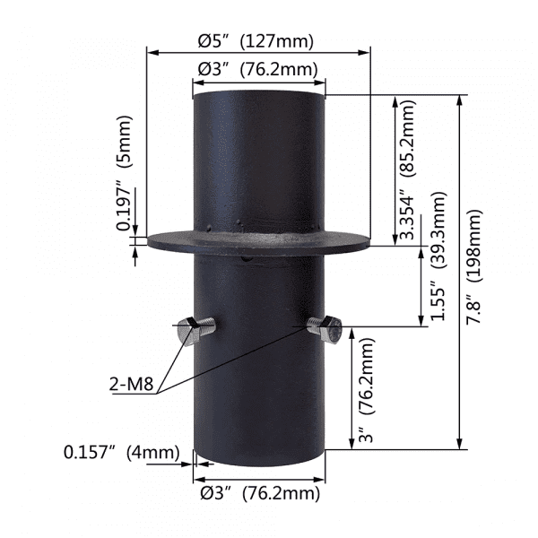 Insert Round Pole Adapter 5 inch to 3 inch Tenon - Image 2