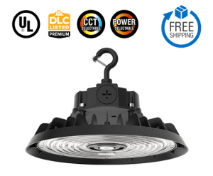 80/100/150W Selectable LED UFO High Bay Light 40/50K CCT AC120-277V 0-10 Dimmable