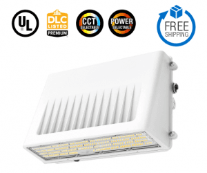 45/63/90W Selectable LED Full Cutoff Wall Pack Light 30/40/50K CCT AC120-277V 0-10V Dimmable PC Lens w/ Photocell (White)